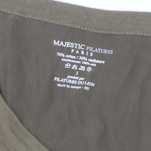 Majestic Filatures Women's Green Cotton Cashmere V-Neck Cardigan M
