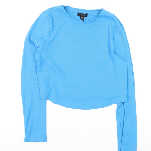 New Look Women’s Blue Cropped Long Sleeve Cotton T-Shirt Size 16