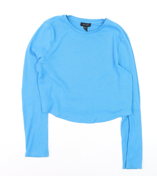 New Look Women’s Blue Cropped Long Sleeve Cotton T-Shirt Size 16