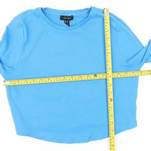 New Look Women’s Blue Cropped Long Sleeve Cotton T-Shirt Size 16