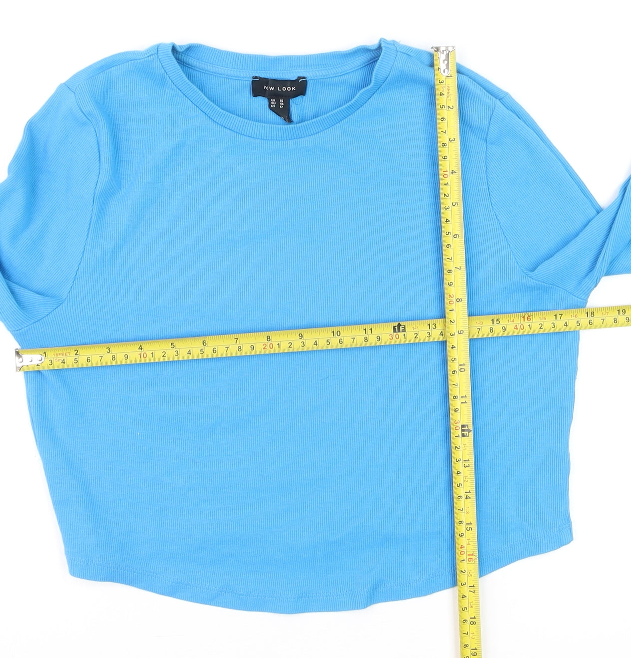 New Look Women’s Blue Cropped Long Sleeve Cotton T-Shirt Size 16