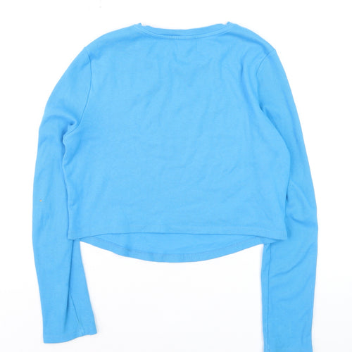 New Look Women’s Blue Cropped Long Sleeve Cotton T-Shirt Size 16