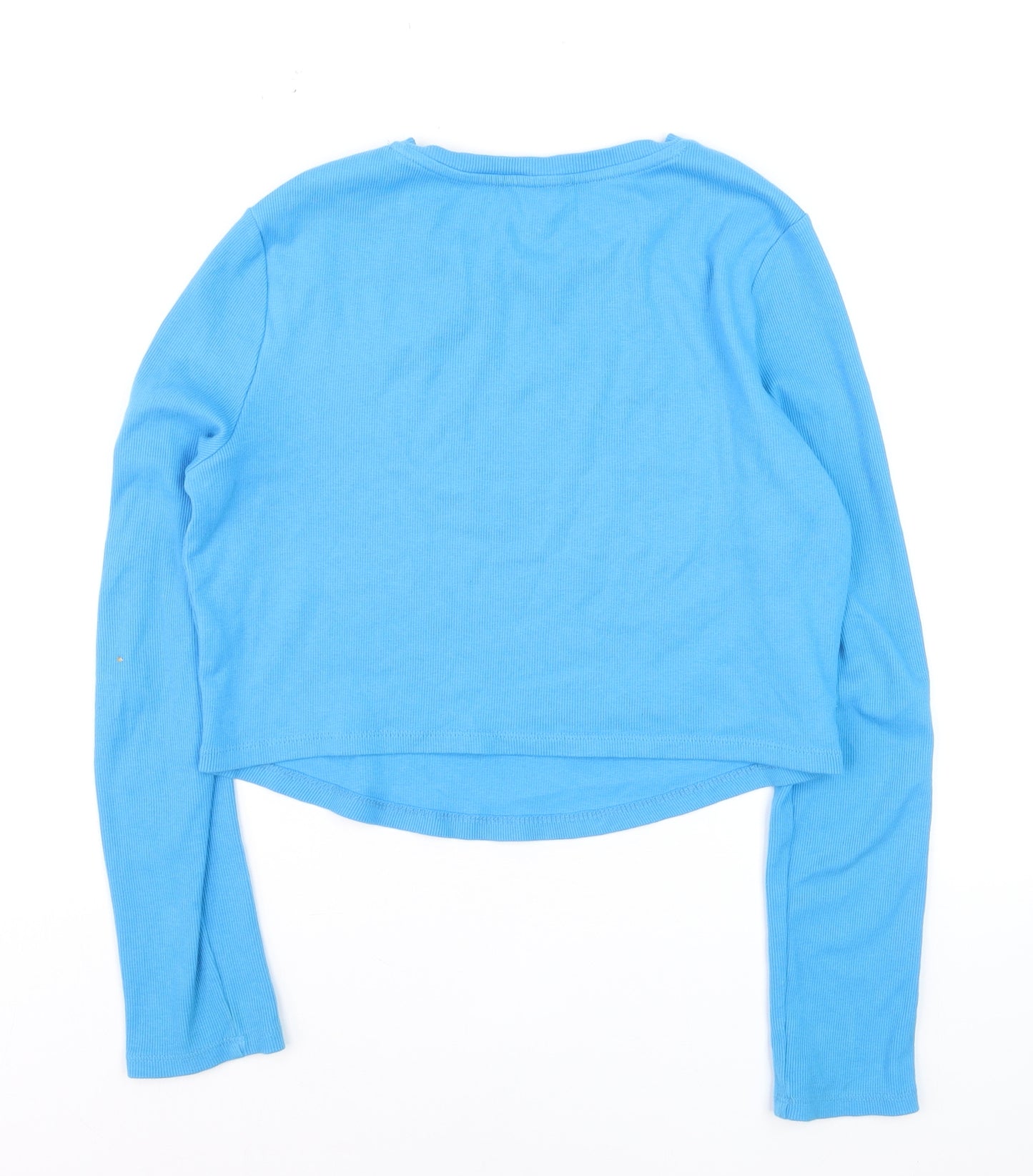 New Look Women’s Blue Cropped Long Sleeve Cotton T-Shirt Size 16