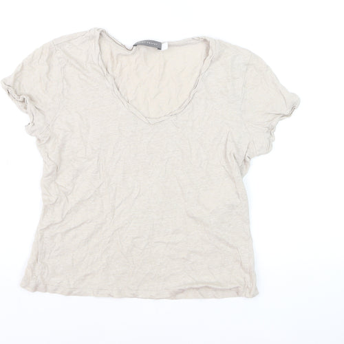 Mint Velvet Women's Beige Linen V-Neck Short Sleeve T-Shirt M