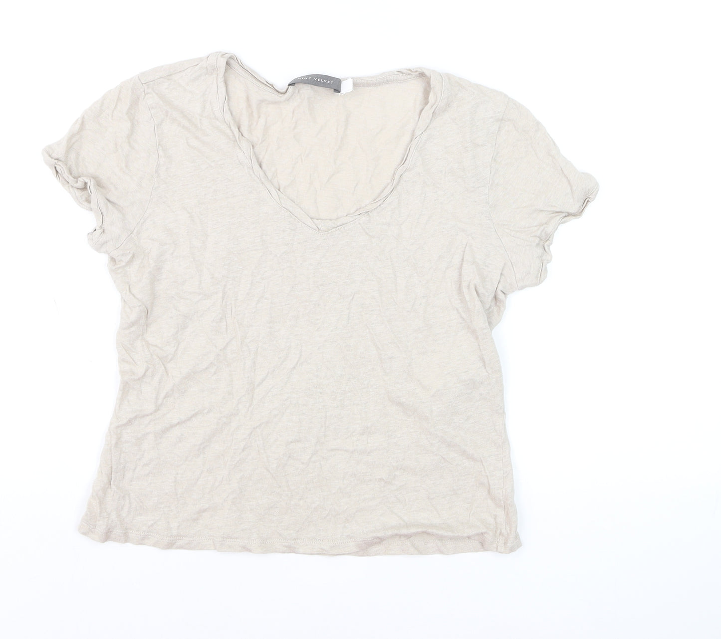 Mint Velvet Women's Beige Linen V-Neck Short Sleeve T-Shirt M