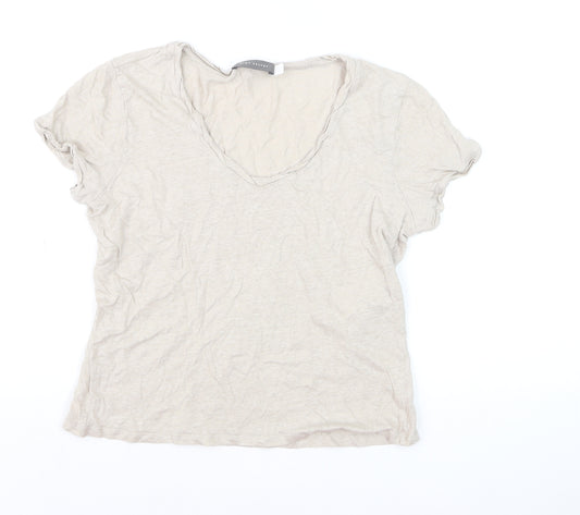 Mint Velvet Women's Beige Linen V-Neck Short Sleeve T-Shirt M