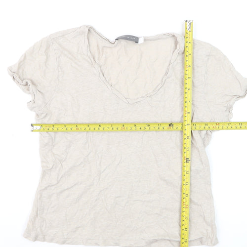 Mint Velvet Women's Beige Linen V-Neck Short Sleeve T-Shirt M