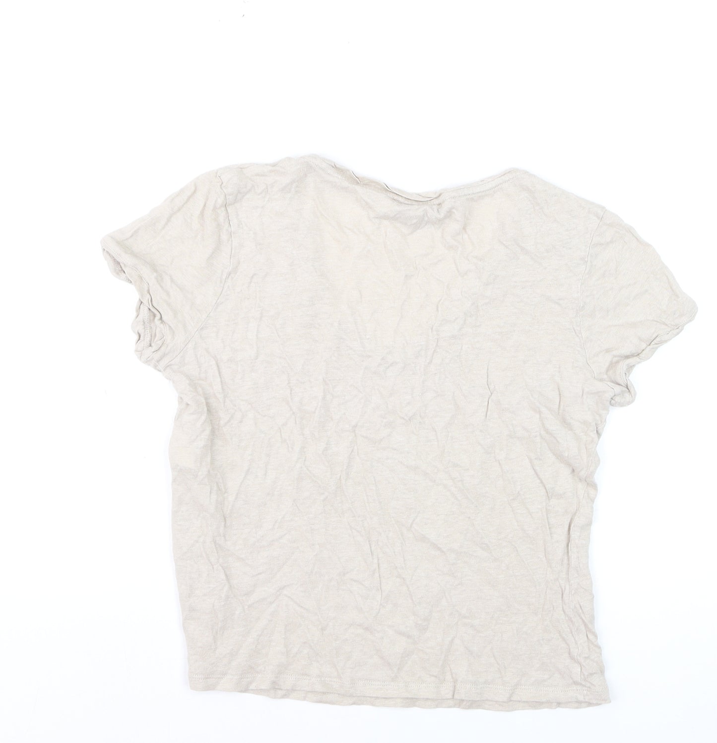 Mint Velvet Women's Beige Linen V-Neck Short Sleeve T-Shirt M