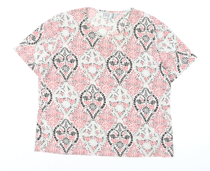 Tigi Wear Women's Pink Geometric Short Sleeve T-Shirt Size 22