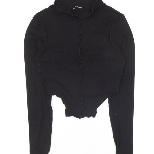 PrettyLittleThing Women's Black Cropped Long Sleeve Mock Neck Top Size 4