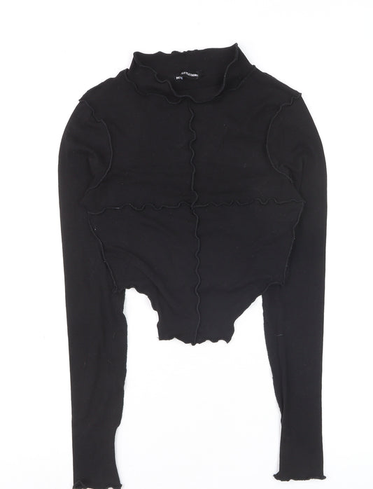 PrettyLittleThing Women's Black Cropped Long Sleeve Mock Neck Top Size 4