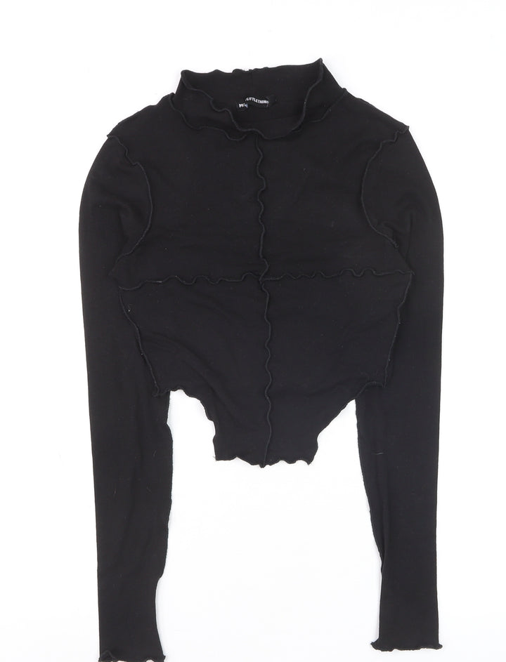 PrettyLittleThing Women's Black Cropped Long Sleeve Mock Neck Top Size 4