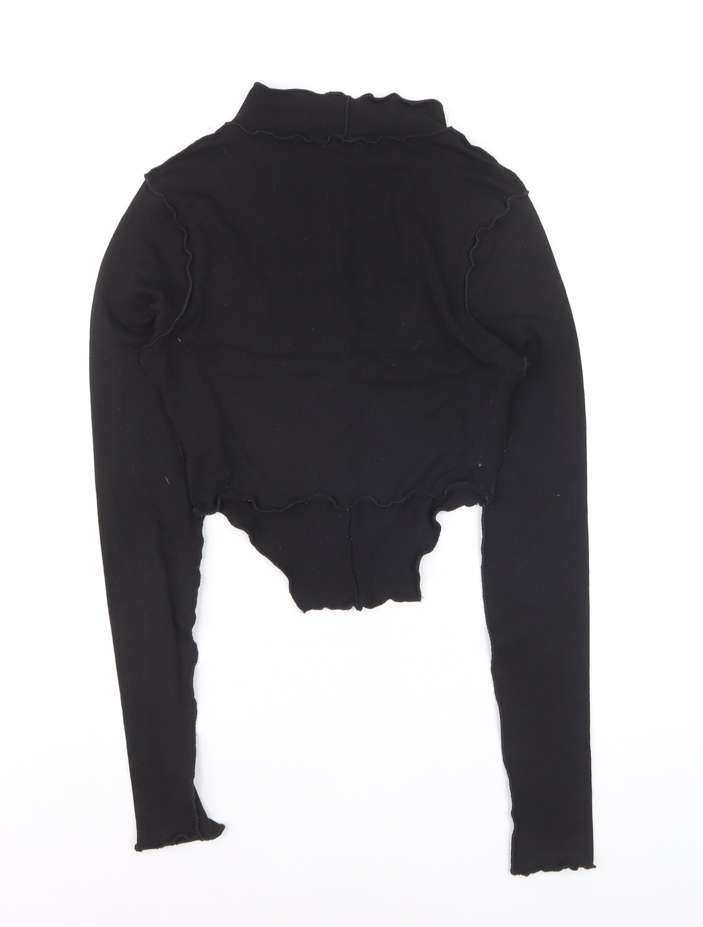 PrettyLittleThing Women's Black Cropped Long Sleeve Mock Neck Top Size 4