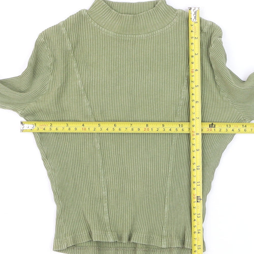 PrettyLittleThing Women’s Green Ribbed Mock Neck Cropped Long Sleeve Top Size 4