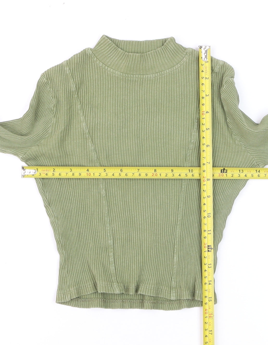 PrettyLittleThing Women’s Green Ribbed Mock Neck Cropped Long Sleeve Top Size 4