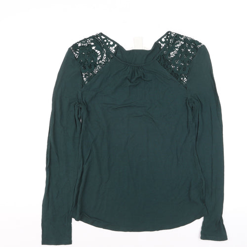 H&M Women’s Green Crochet Shoulder Long Sleeve Tunic Top Size 8