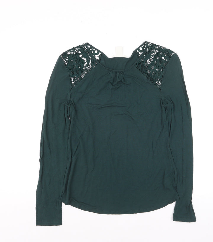 H&M Women’s Green Crochet Shoulder Long Sleeve Tunic Top Size 8