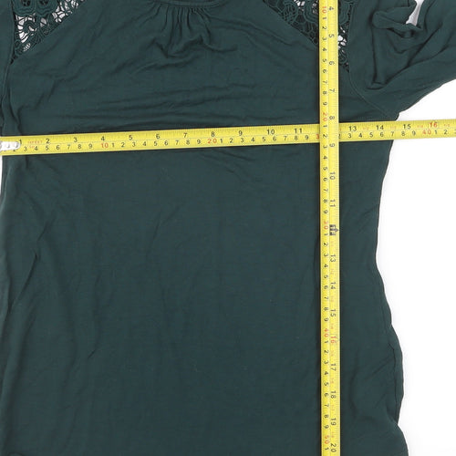 H&M Women’s Green Crochet Shoulder Long Sleeve Tunic Top Size 8
