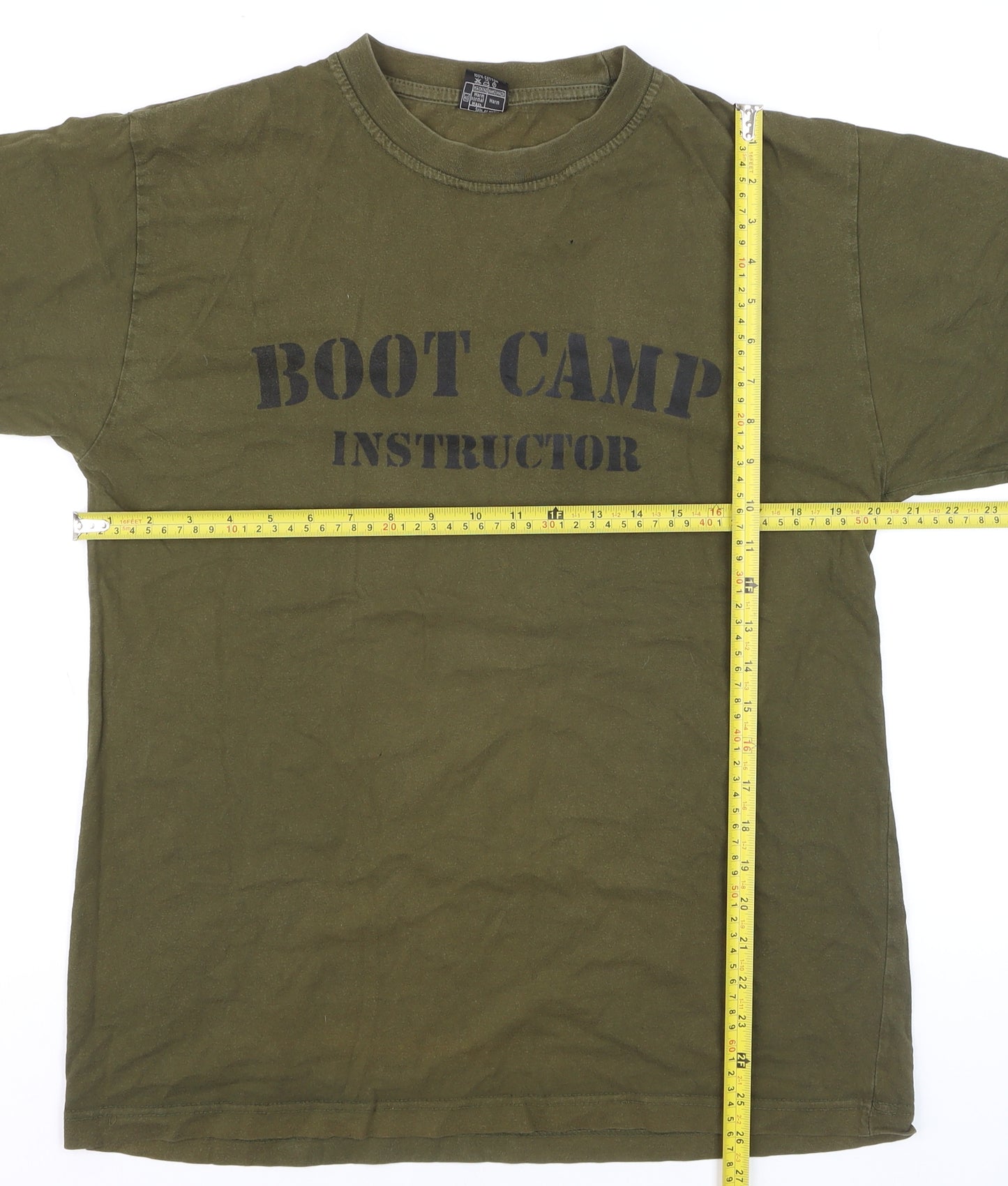 Mil-Com Men's Khaki Boot Camp Instructor T-Shirt L Cotton Army Style