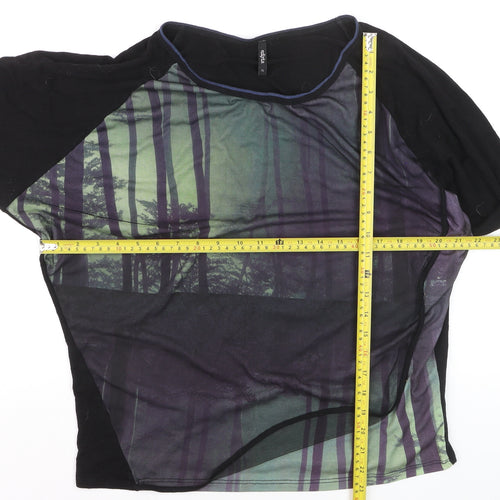 Edyta Women's Black Nature Print Relaxed 3/4 Sleeve T-Shirt XL