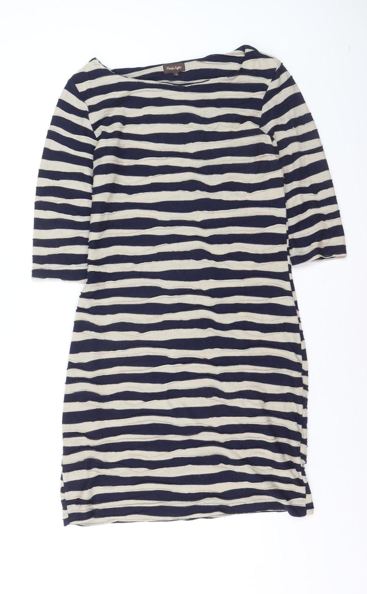 Phase Eight Women Blue Striped Knee Length Shift Dress Size 10