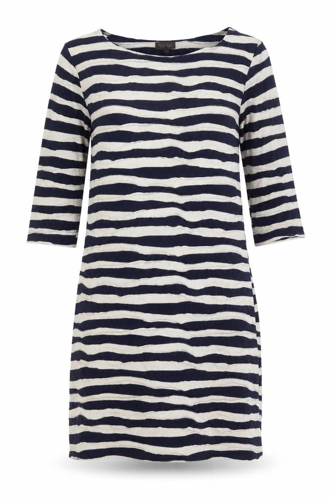 Front view of Phase Eight Women Blue Striped Knee Length Shift Dress, size 10