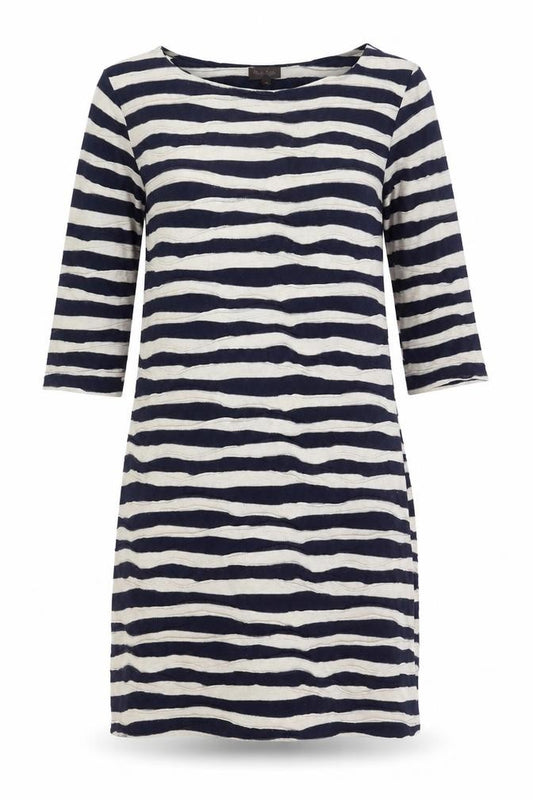 Front view of Phase Eight Women Blue Striped Knee Length Shift Dress, size 10