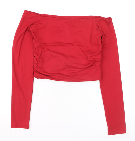 Hollister Women's Red Off Shoulder Cropped Long Sleeve Top Size S