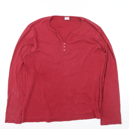 Bonmarché Women's Red Cotton Henley Long Sleeve T-Shirt L