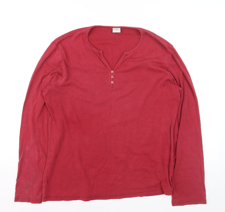 Bonmarché Women's Red Cotton Henley Long Sleeve T-Shirt L