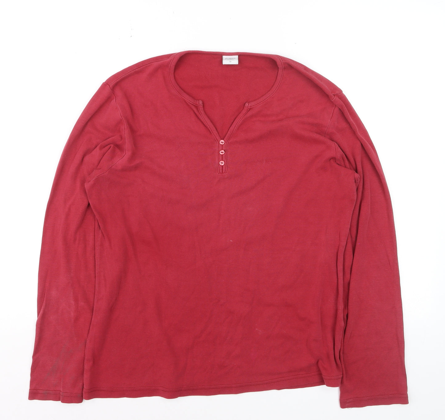 Bonmarché Women's Red Cotton Henley Long Sleeve T-Shirt L