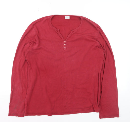 Bonmarché Women's Red Cotton Henley Long Sleeve T-Shirt L