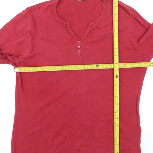 Bonmarché Women's Red Cotton Henley Long Sleeve T-Shirt L