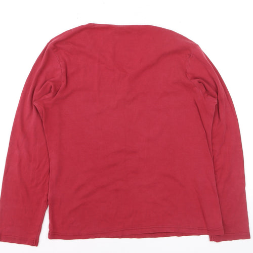 Bonmarché Women's Red Cotton Henley Long Sleeve T-Shirt L