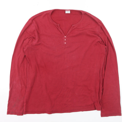 Bonmarché Women's Red Cotton Henley Long Sleeve T-Shirt L