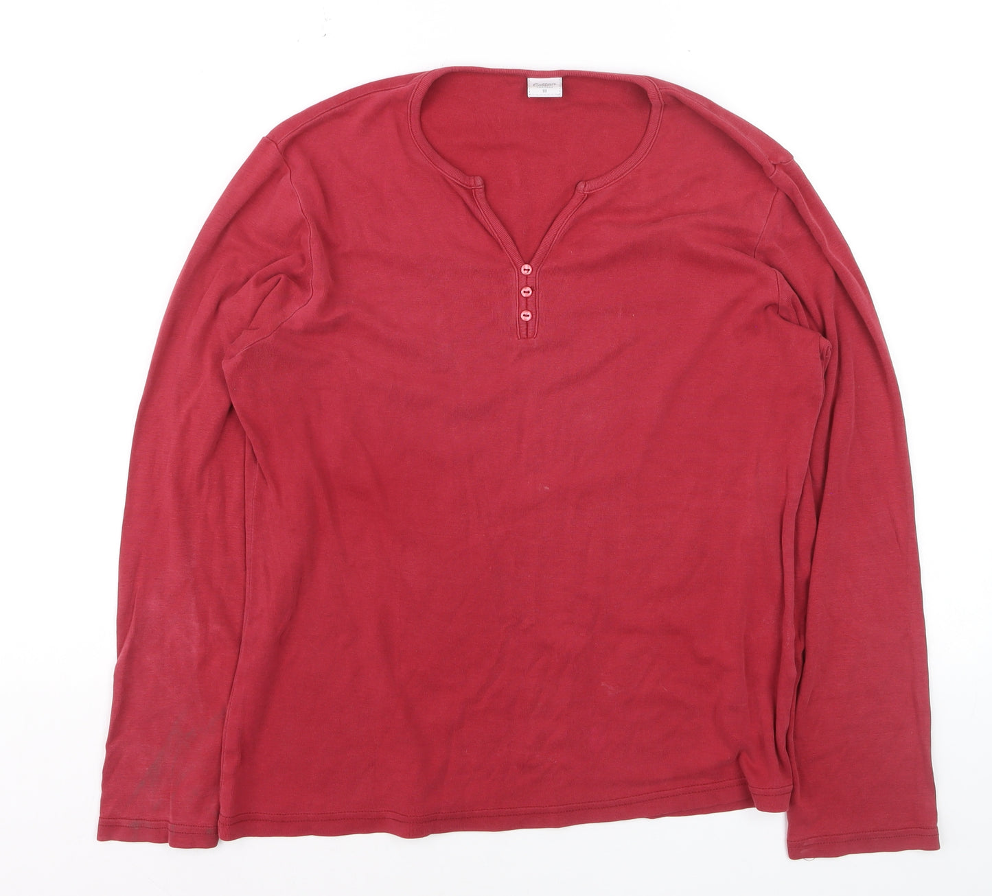 Bonmarché Women's Red Cotton Henley Long Sleeve T-Shirt L