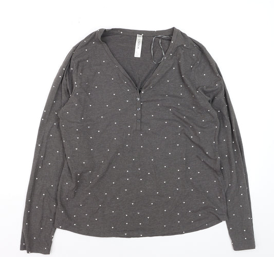 Lindex Women Grey Heart Print Button-Up Long Sleeve Top UK L