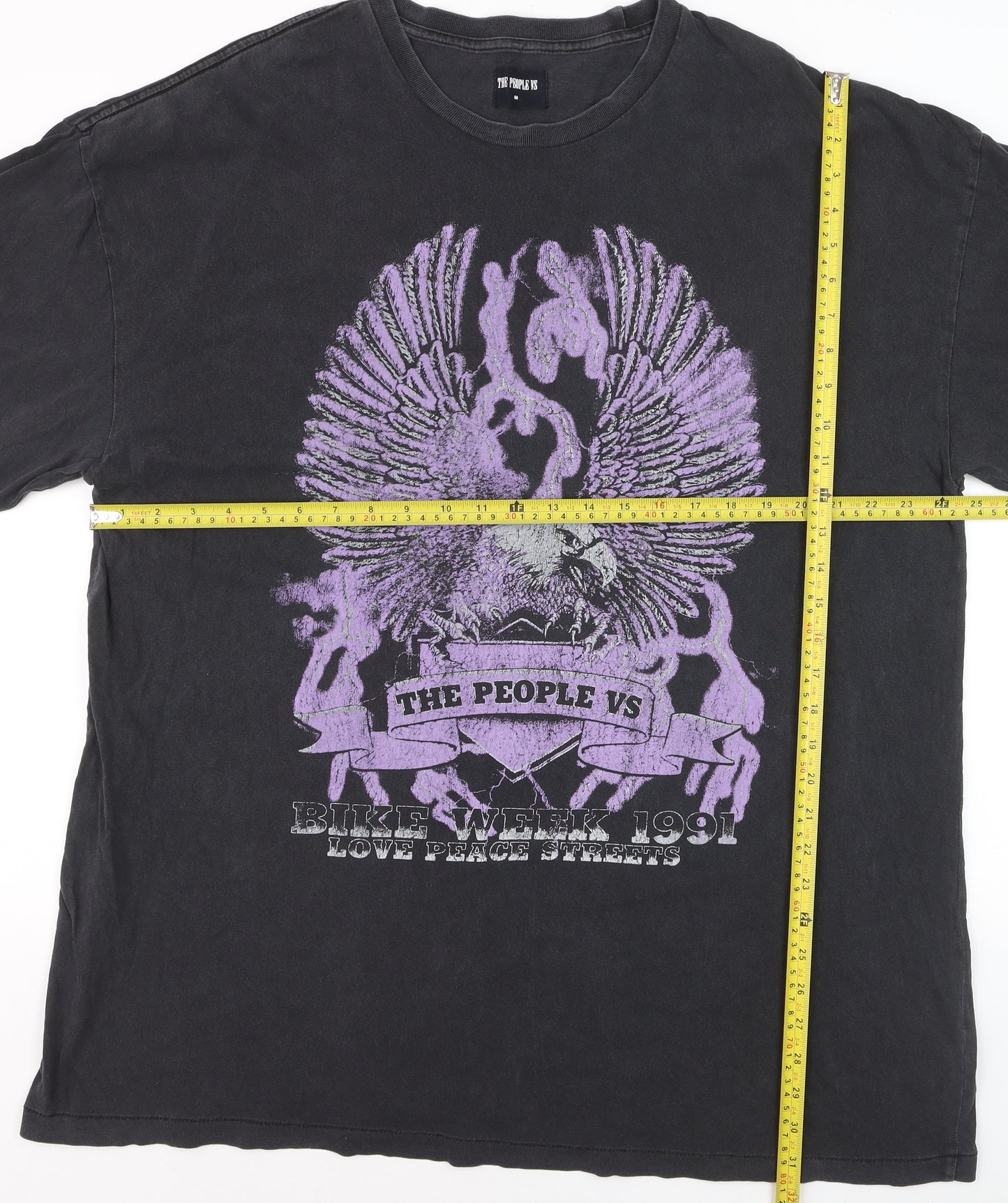 The People Vs Men's Black Graphic Eagle T-Shirt Medium