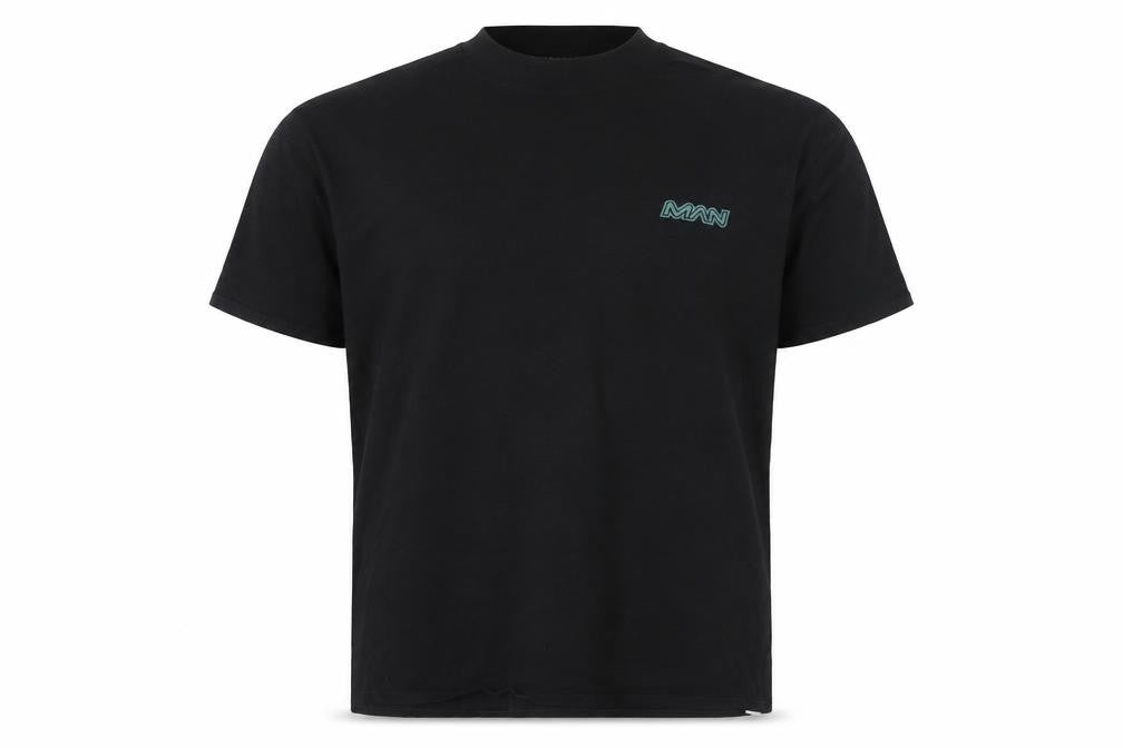 Front view of boohooMAN Men Black Graphic Bird Logo T-Shirt L Regular Fit