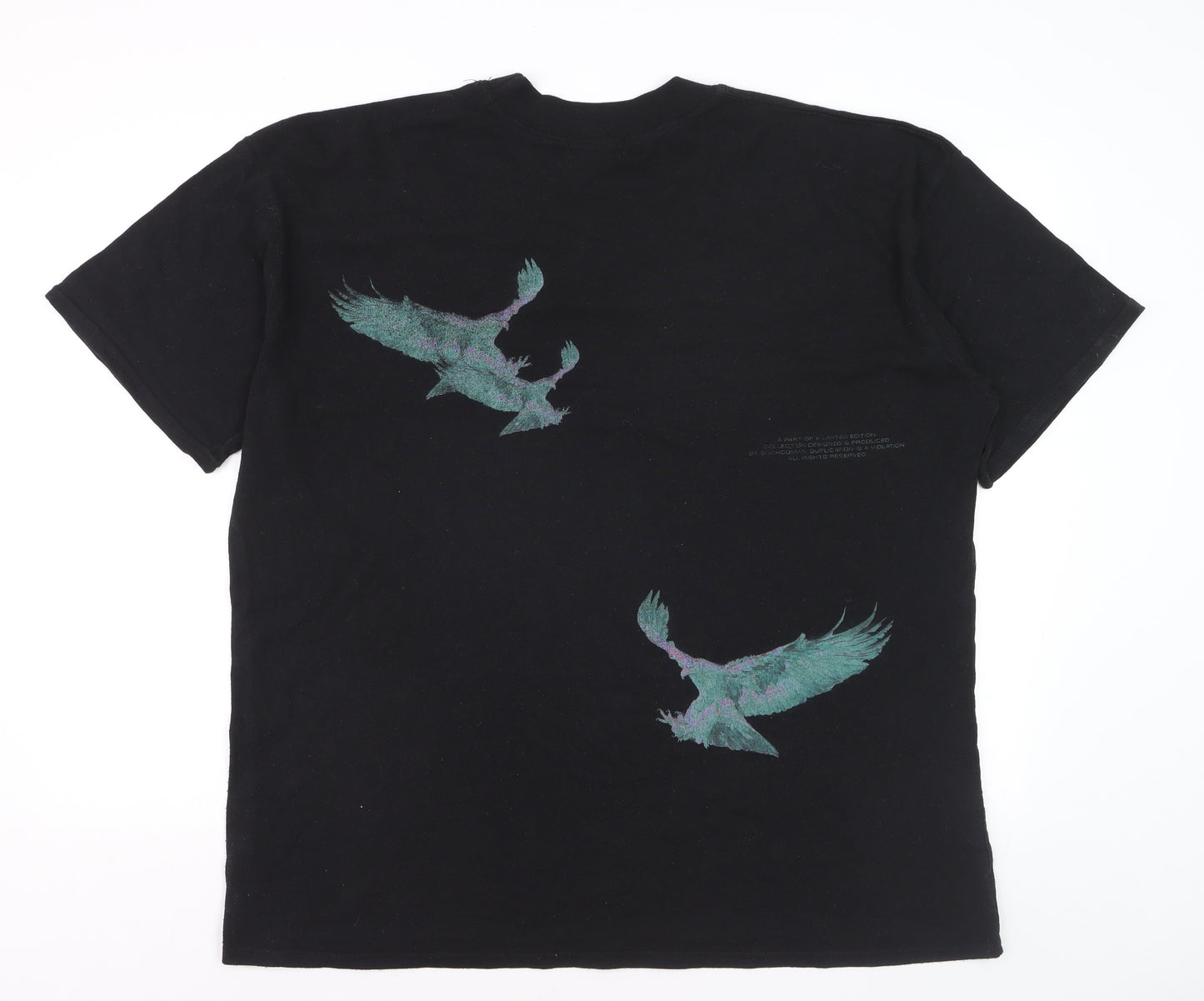 boohooMAN Men Black Graphic Bird Logo T-Shirt L Regular Fit