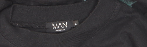 boohooMAN Men Black Graphic Bird Logo T-Shirt L Regular Fit