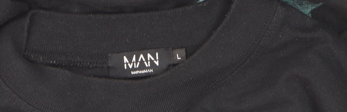 boohooMAN Men Black Graphic Bird Logo T-Shirt L Regular Fit