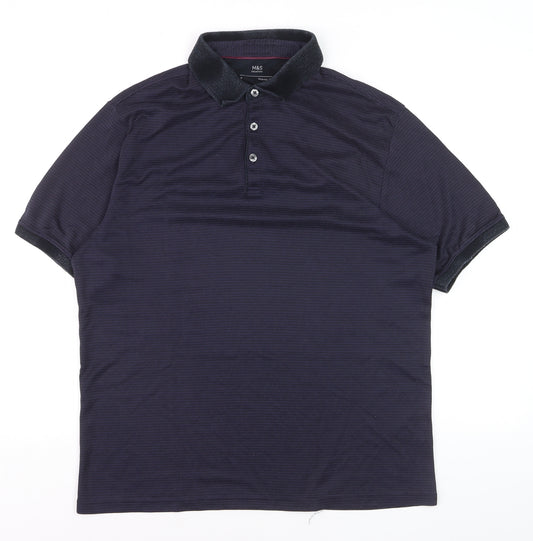 Marks and Spencer Men's Blue Regular Fit Polo Shirt Size M