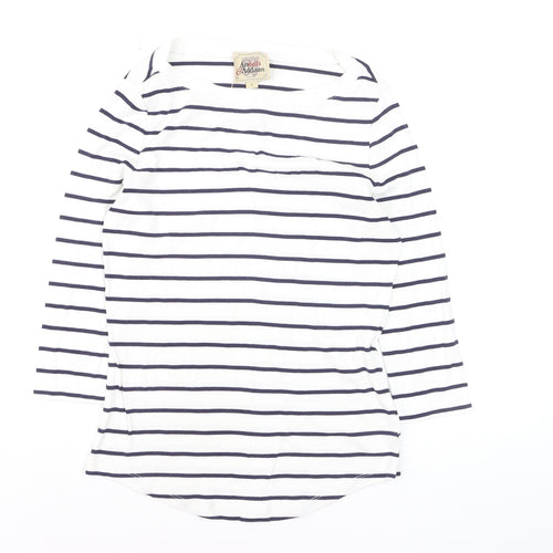 Arabella & Addison Women's White Striped 3/4 Sleeve Boat Neck T-Shirt L