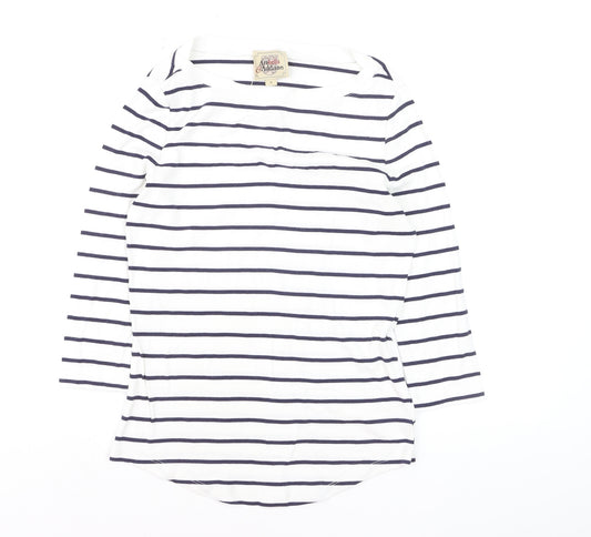 Arabella & Addison Women's White Striped 3/4 Sleeve Boat Neck T-Shirt L