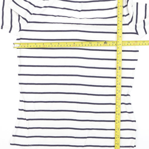 Arabella & Addison Women's White Striped 3/4 Sleeve Boat Neck T-Shirt L