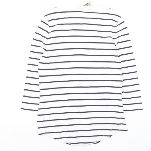 Arabella & Addison Women's White Striped 3/4 Sleeve Boat Neck T-Shirt L