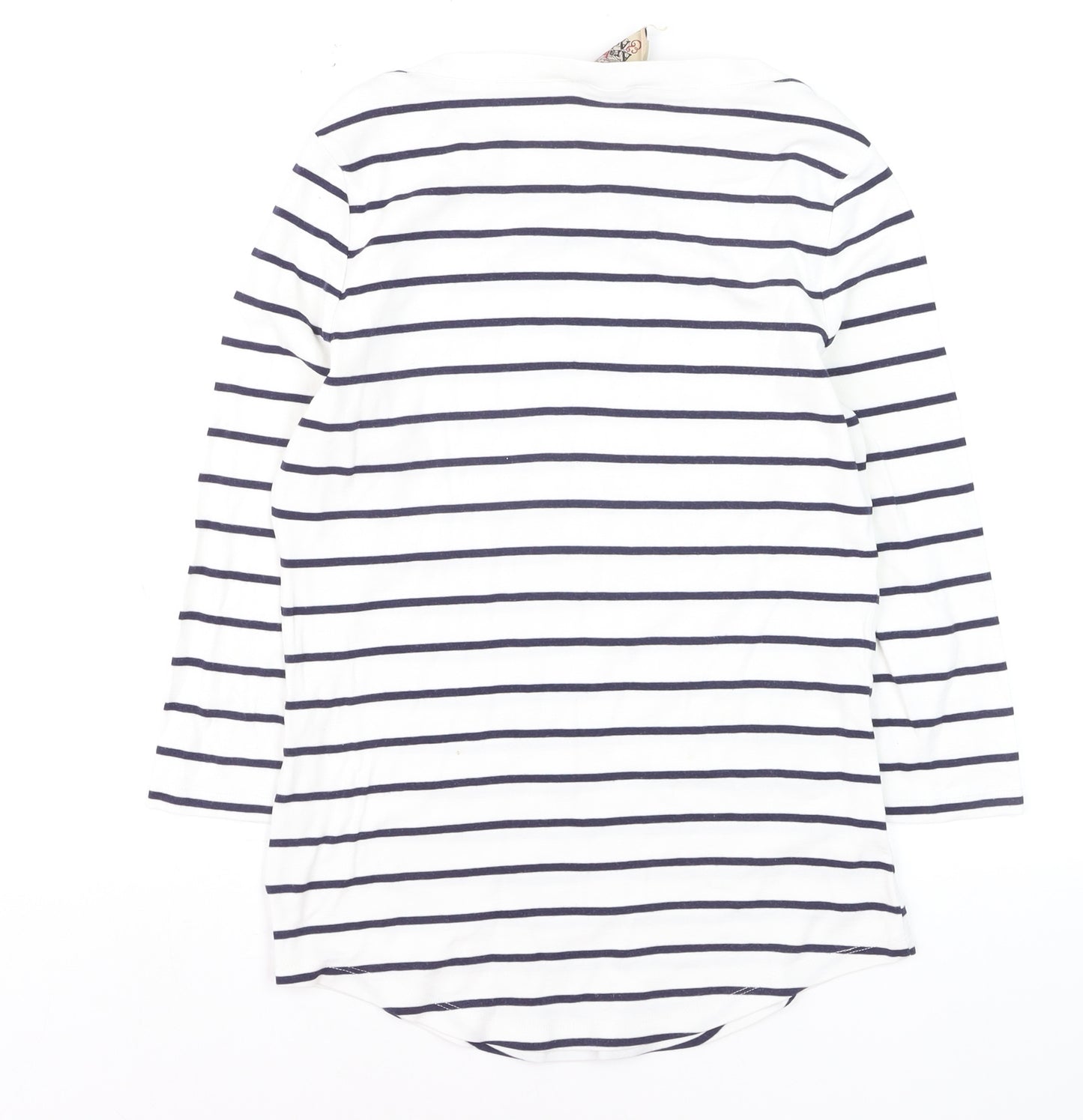 Arabella & Addison Women's White Striped 3/4 Sleeve Boat Neck T-Shirt L