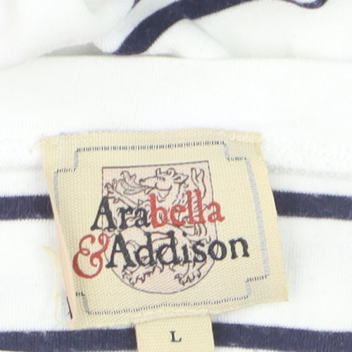 Arabella & Addison Women's White Striped 3/4 Sleeve Boat Neck T-Shirt L
