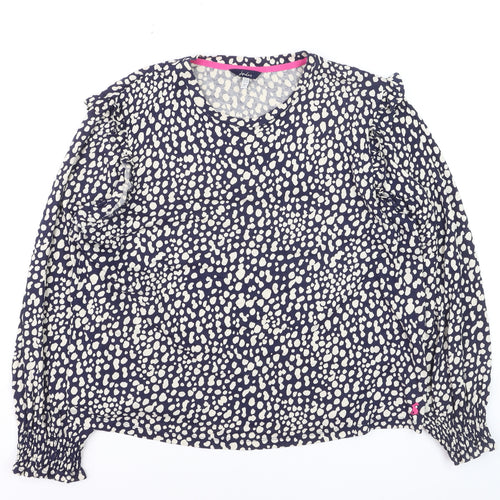 Joules Women's Blue Polka Dot Ruffle Long Sleeve Cotton Tunic Blouse UK16